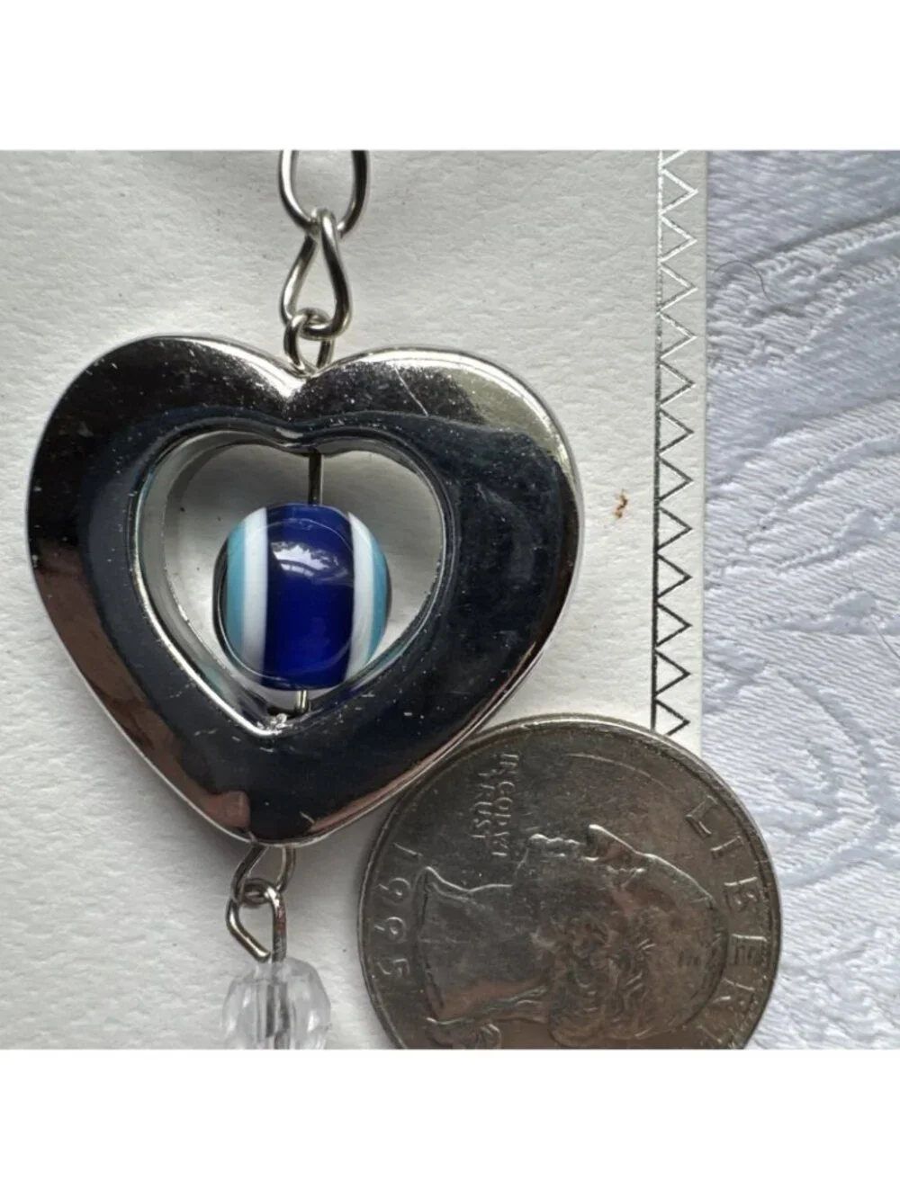 NEW Silvertone Blue Rolling Evil Eye Heart Keychain Protection Tassel Beads